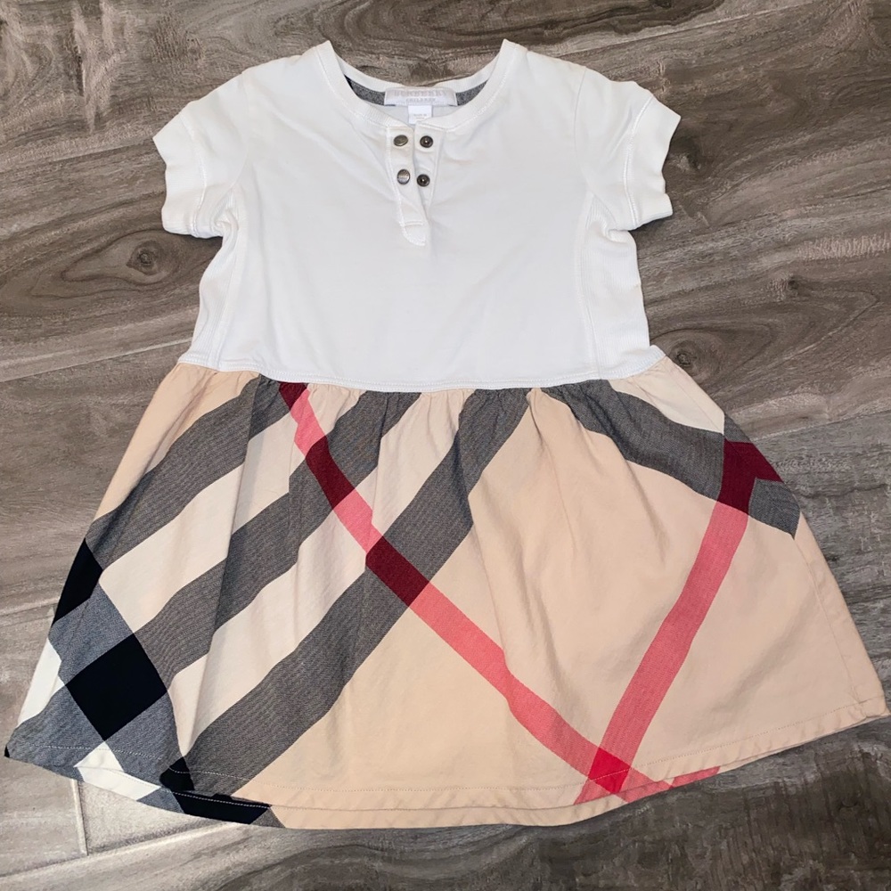 Burberry Kids, shirt dress, size 2T, white + classic print